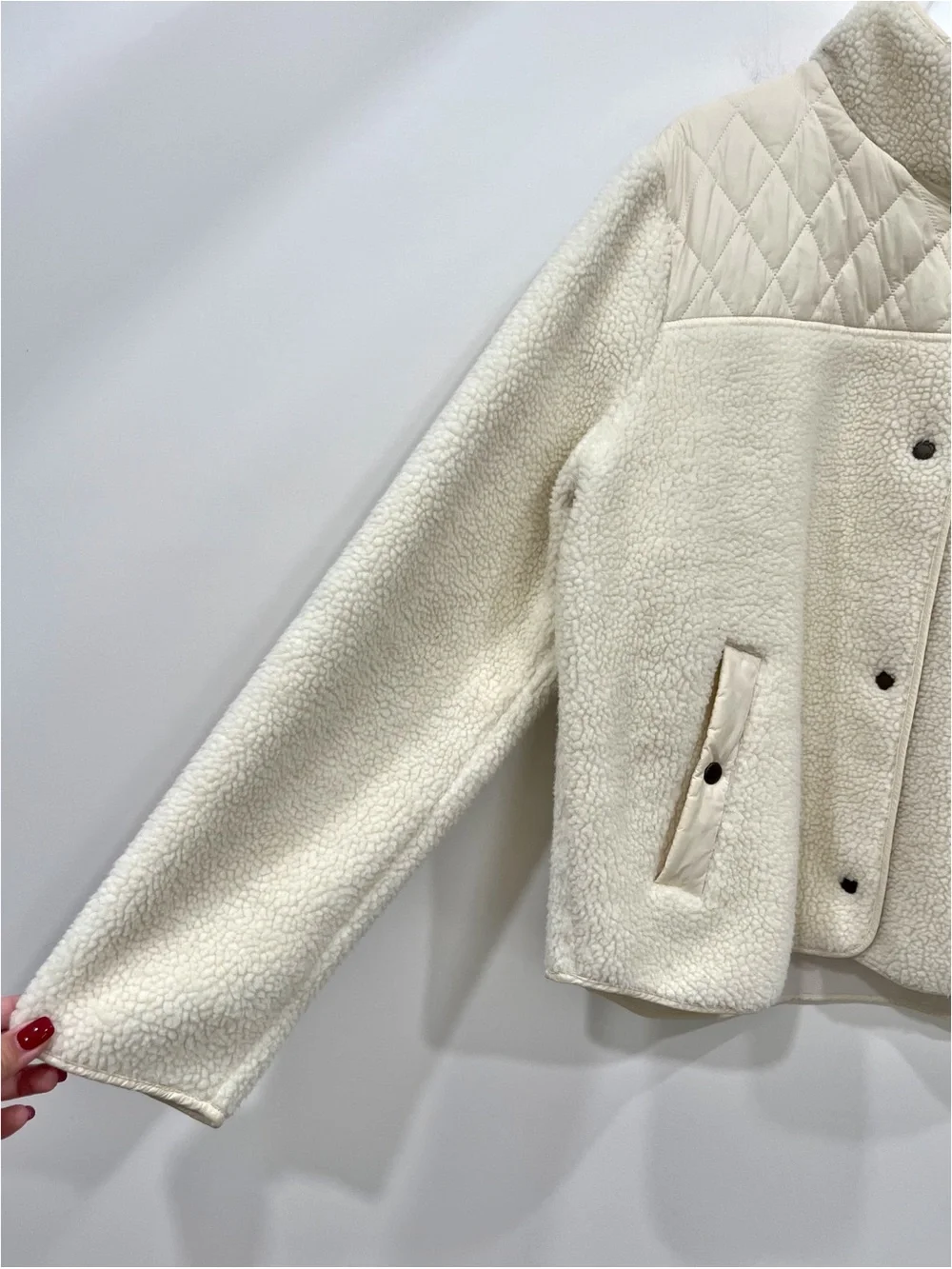Barbour Aspen Sherpa Fleece Quilted Jacket Winter Pearl Cream Women’s 14